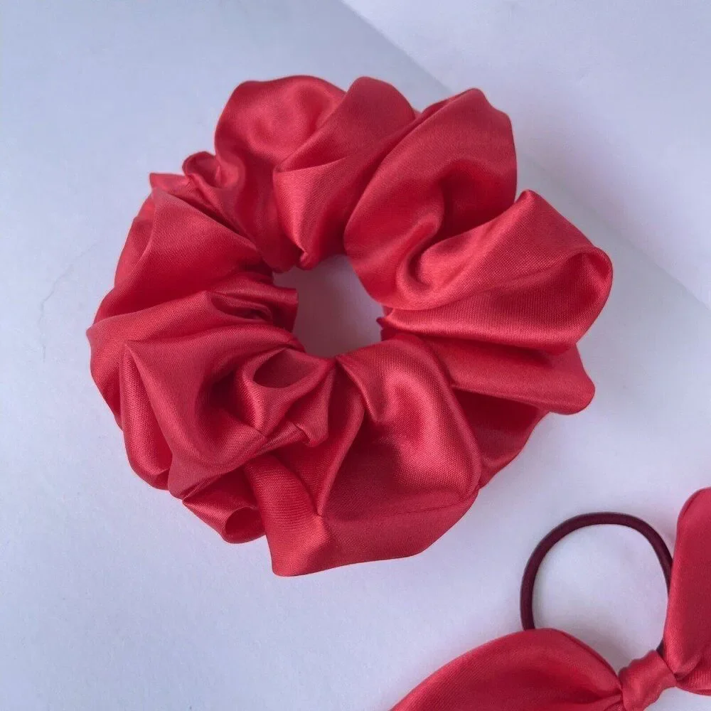set of 2 New Satin Scrunchie Hair Tie Red